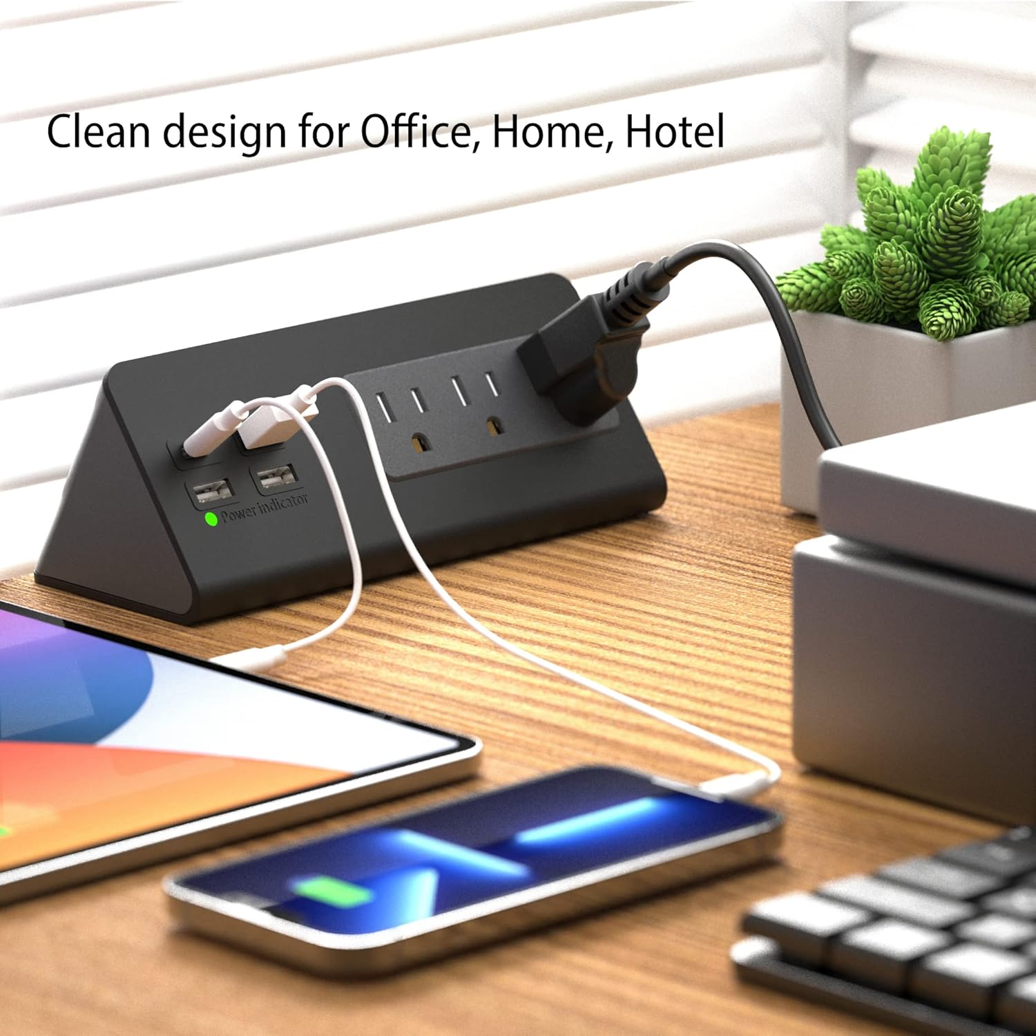 Nightstand Edge Mount Power Strip with USB-C Ports Tabletop Surge Protector Desk Clamp Power Sockets with 3 AC Outlets &4 Fast Charging USB Ports for Home Office Hotel and Dormitory